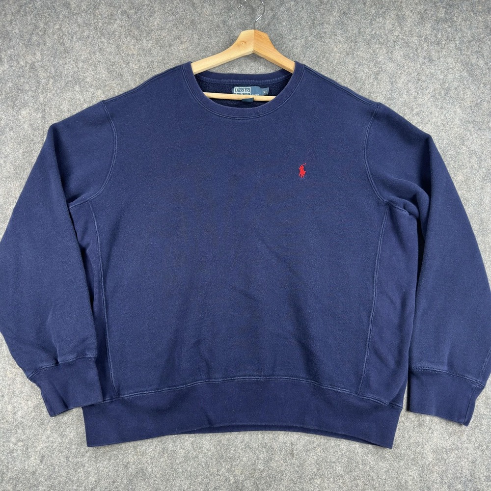 Polo Ralph Lauren Sweatshirt Mens XL Blue Fleece Crewneck Embroidered Pony